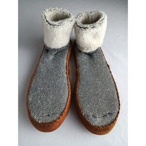 Woolrich Slipper Socks Suede Trim Hard Bottom Wool Fully Lined W10/M8.5 Gray